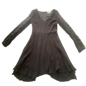 Christian Caliendo Black Lace Long-sleeve Ruffle Fit & Flare Dress Women's Sz M